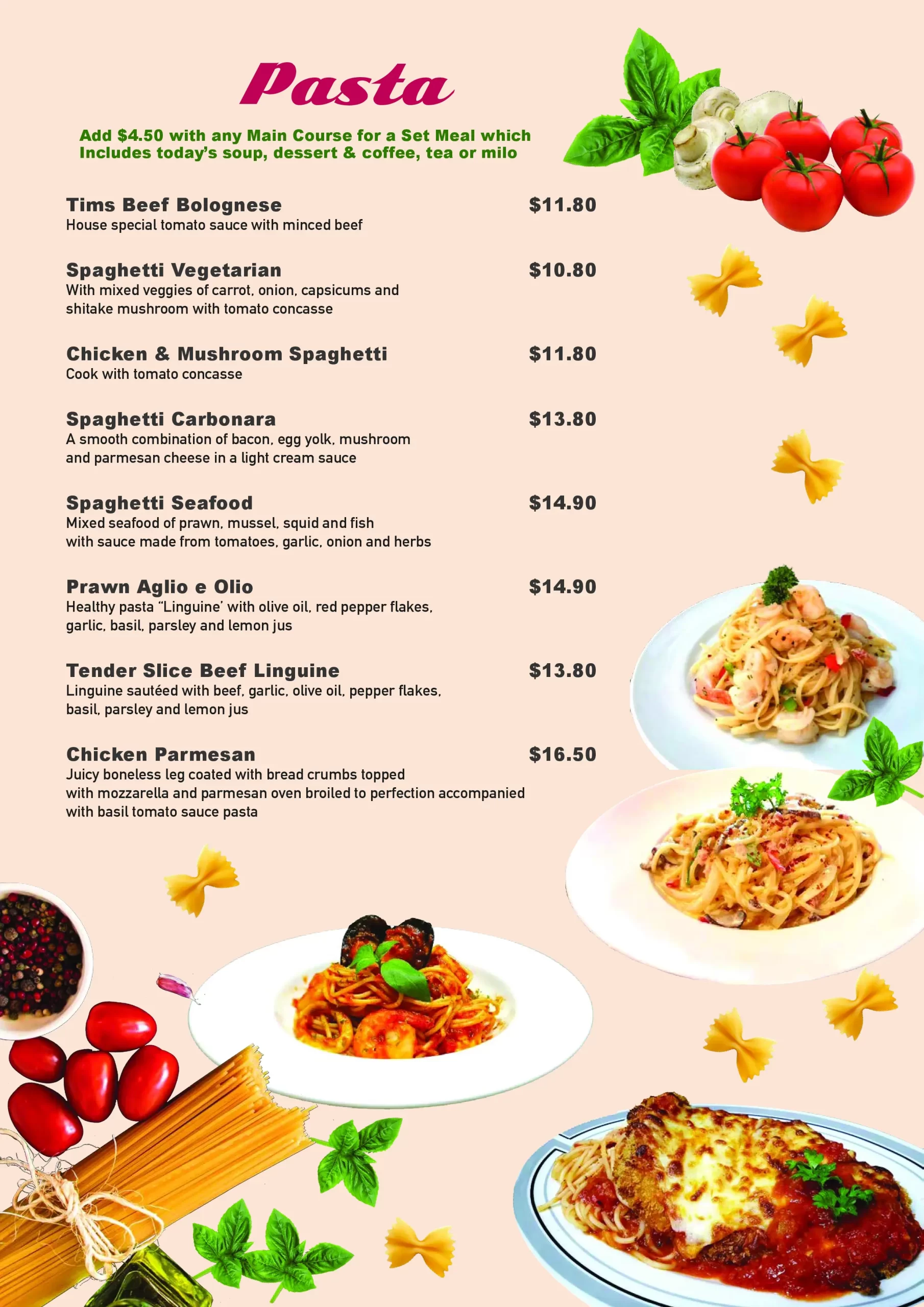 Tim’s Restaurant Singapore pasta seafood Menu & Price List 2022
