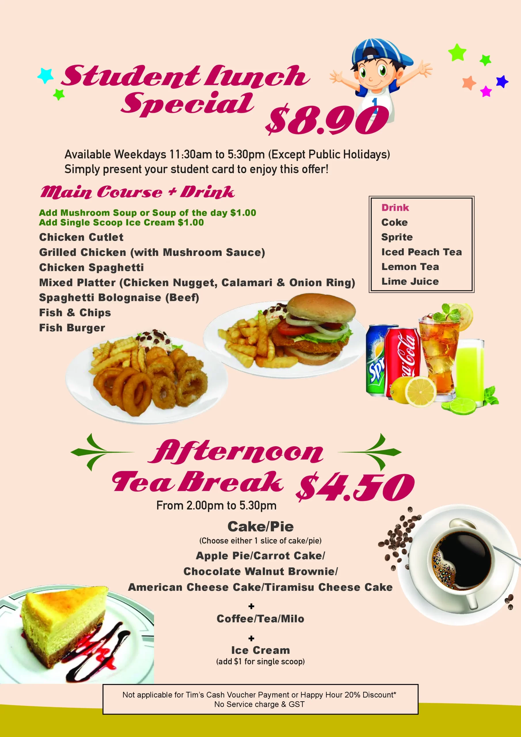 Tim’s Restaurant Singapore tea, chicken, platter, cake, Menu & Price List 2022