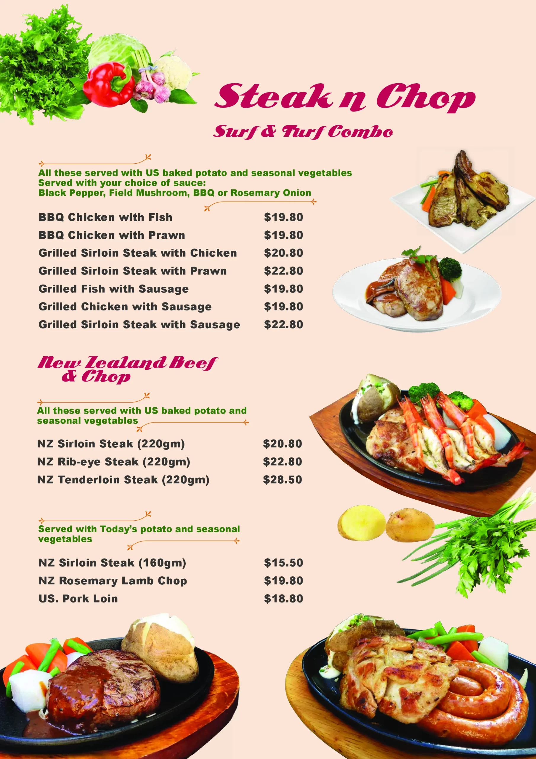 Tim’s Restaurant Singapore steak chop chicken, bbq chicken Menu & Price List 2022