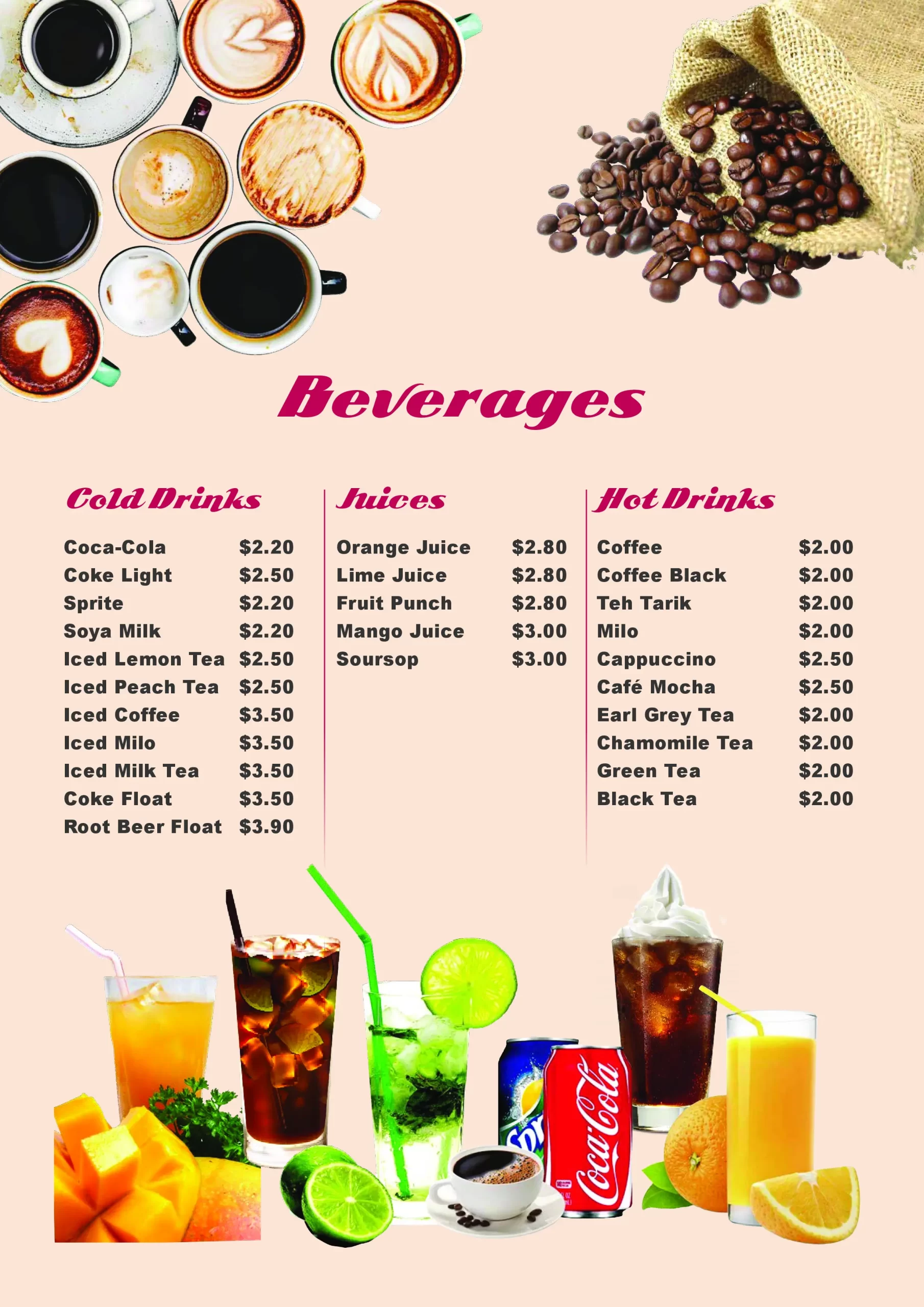 Tim’s Restaurant Singapore coffe, drink, juices Menu & Price List 2022