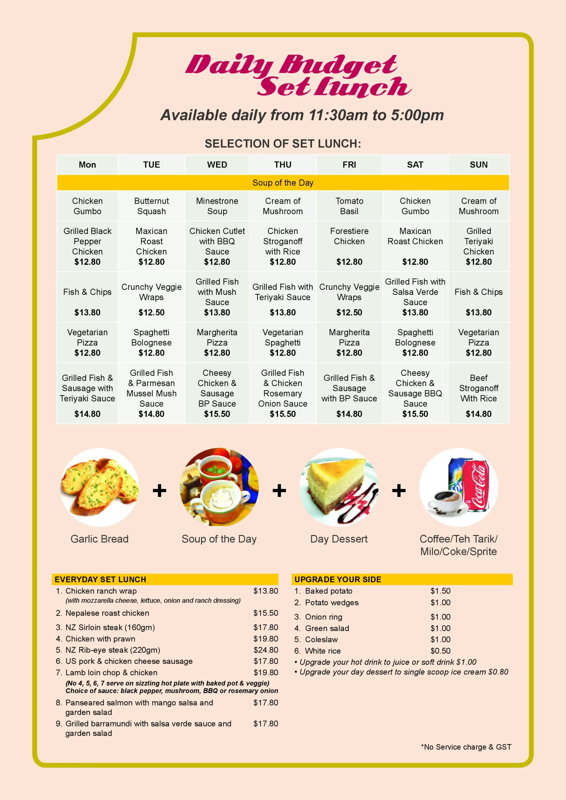 Tim’s Restaurant Singapore chicken, tomato basil , fish , chips , Menu & Price List 2022