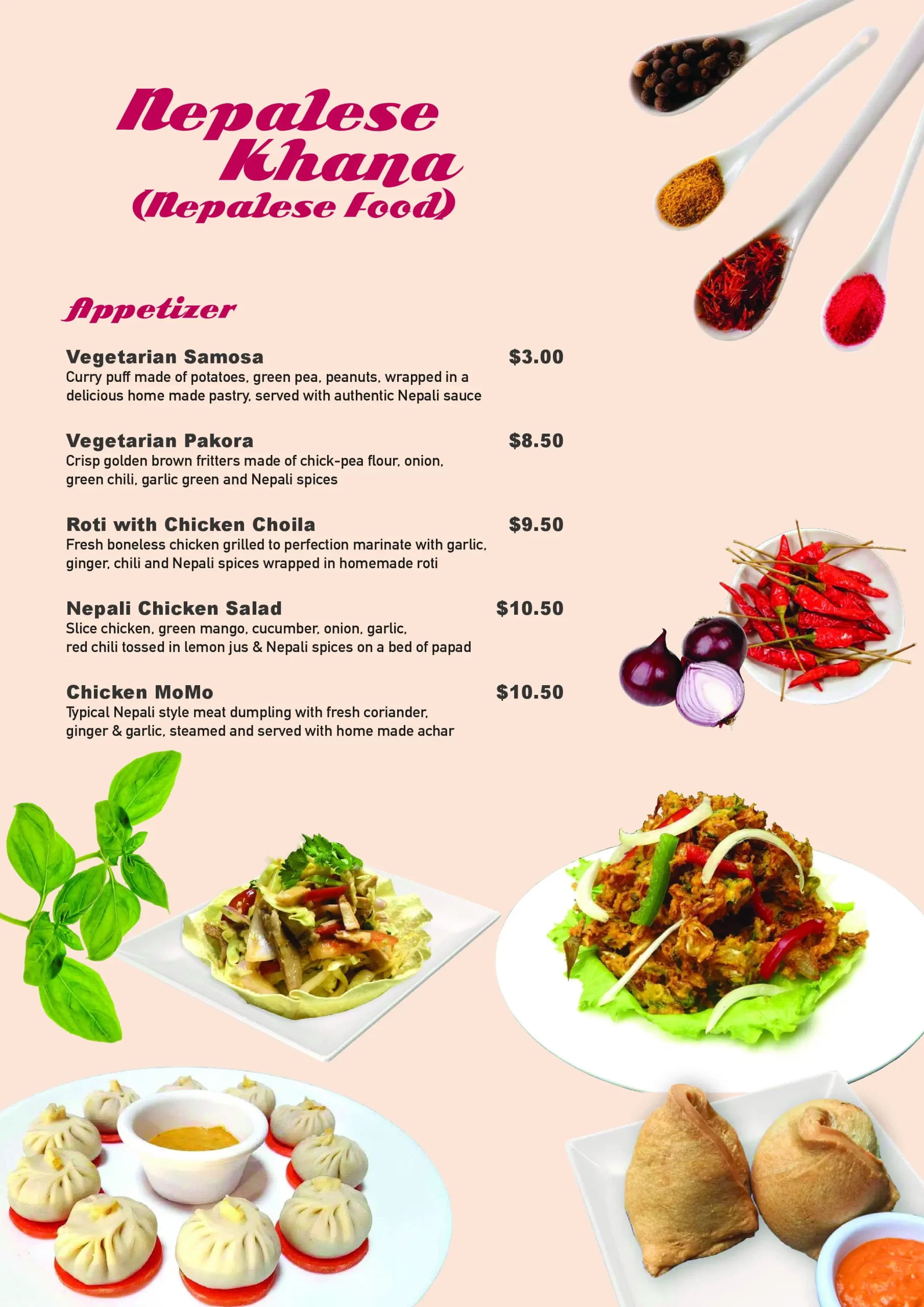 Tim’s Restaurant Singapore appetizer, samosa pakora Menu & Price List 2022