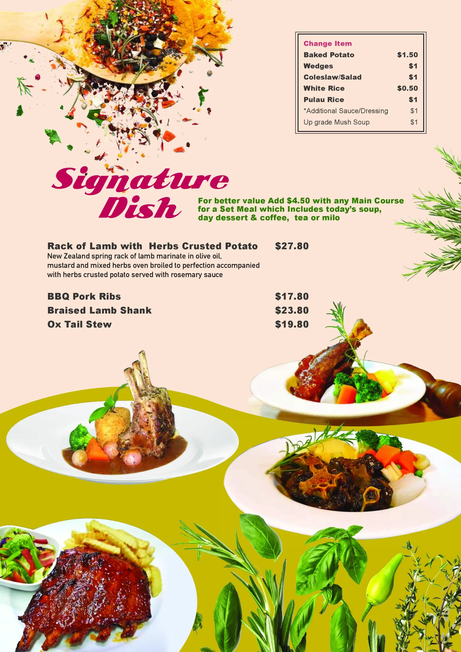 Tim’s Restaurant Singapore  bbq pork ox tail stew Menu & Price List 2022