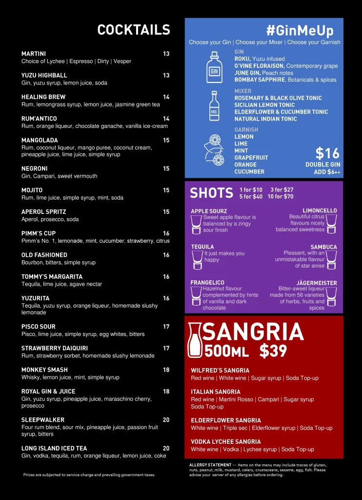 cocktails menu