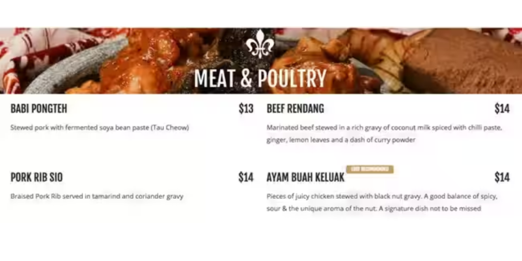 Meat & poultry menu