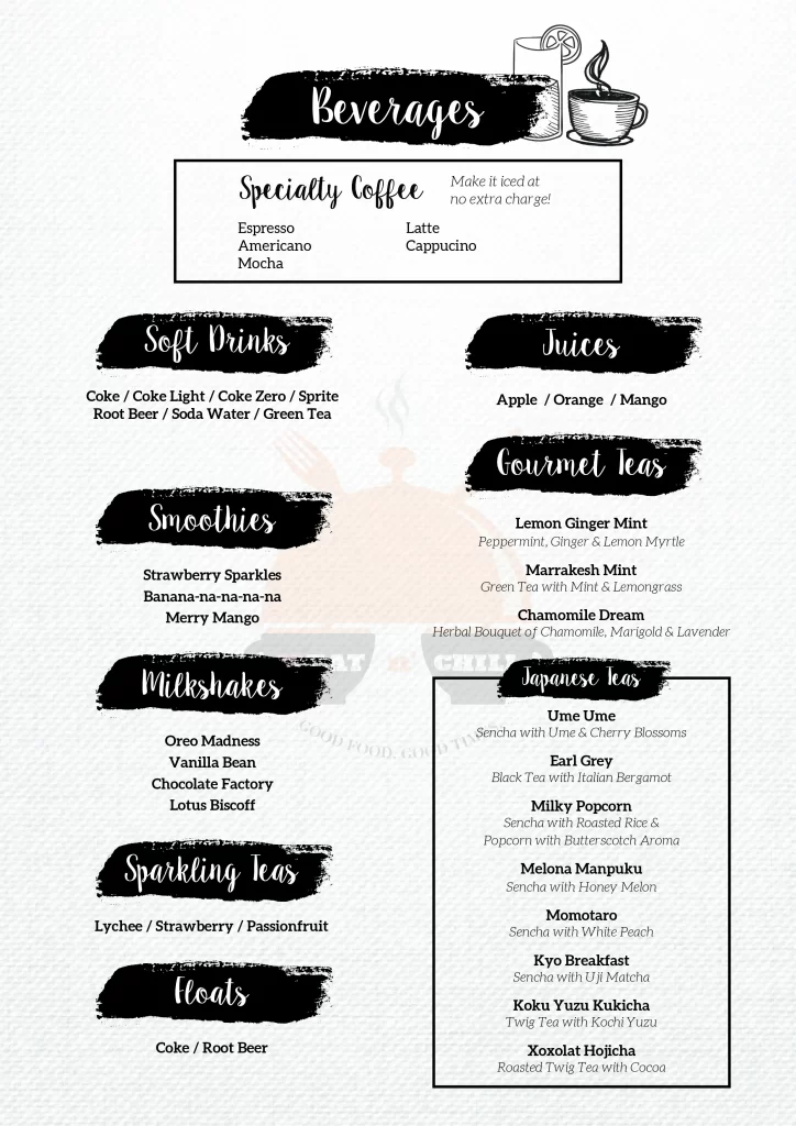 Meat n’ Chill Singapore beverages menu