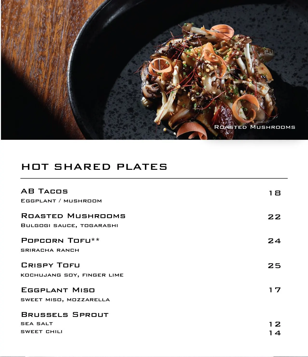 Akira Back hot shared, Menu