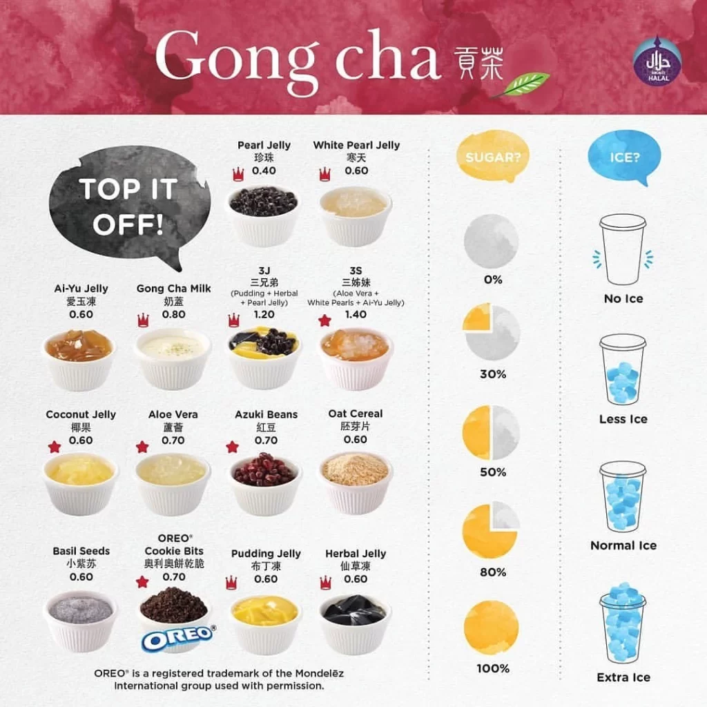 gong cha toppings menu brunei