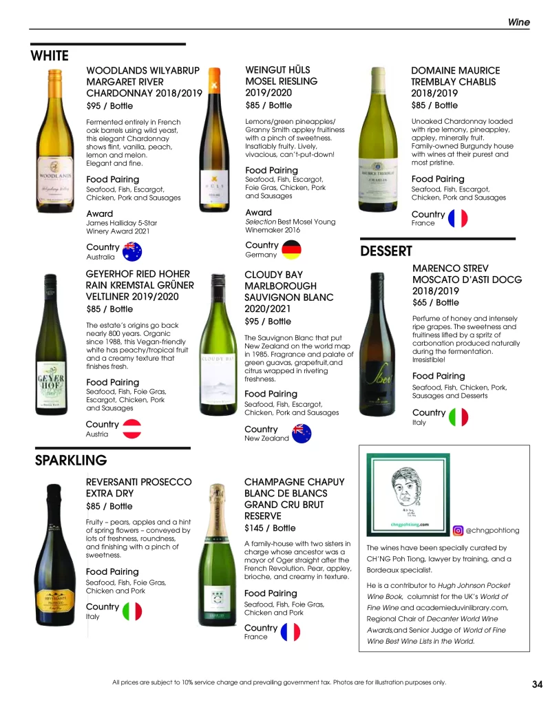 Collins White Wine menu