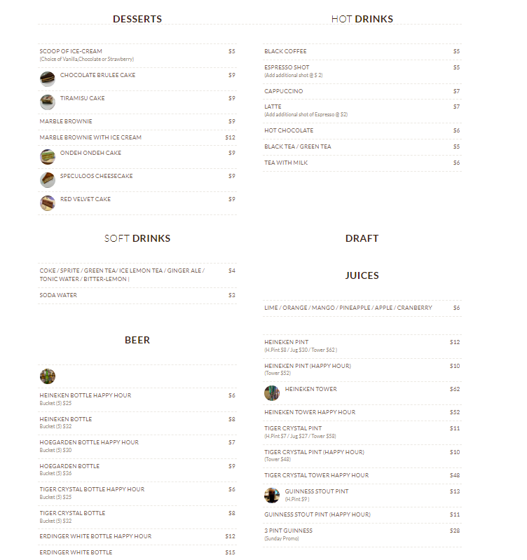 Dessets & Hot Drinks menu