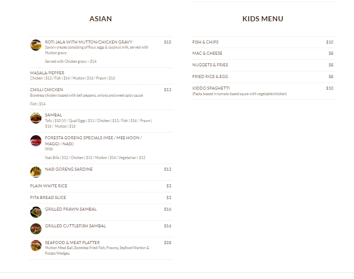 Foresta Kids Menu