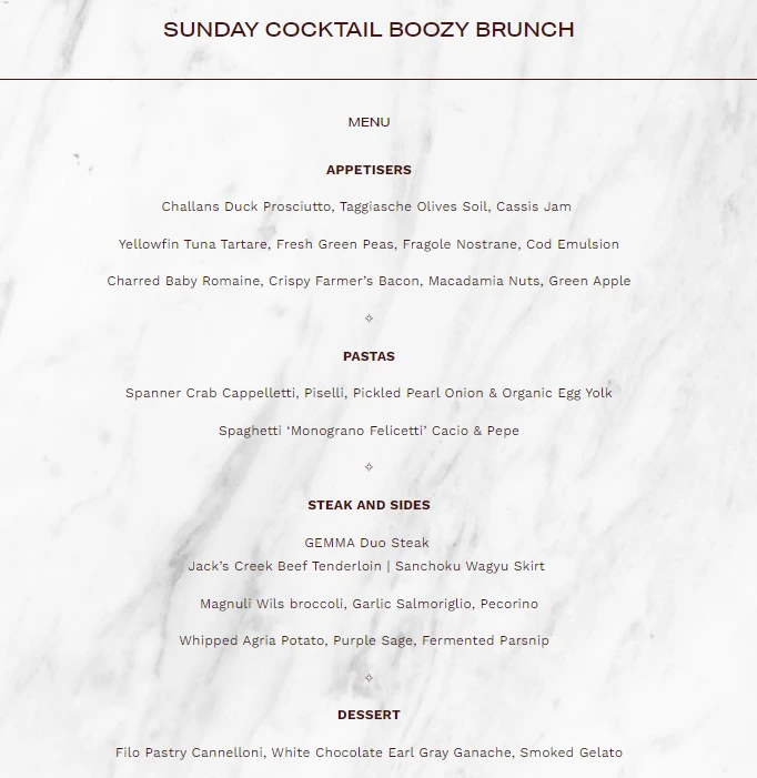 sunday brunch gemma menu
