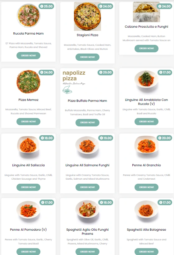 pasta menu