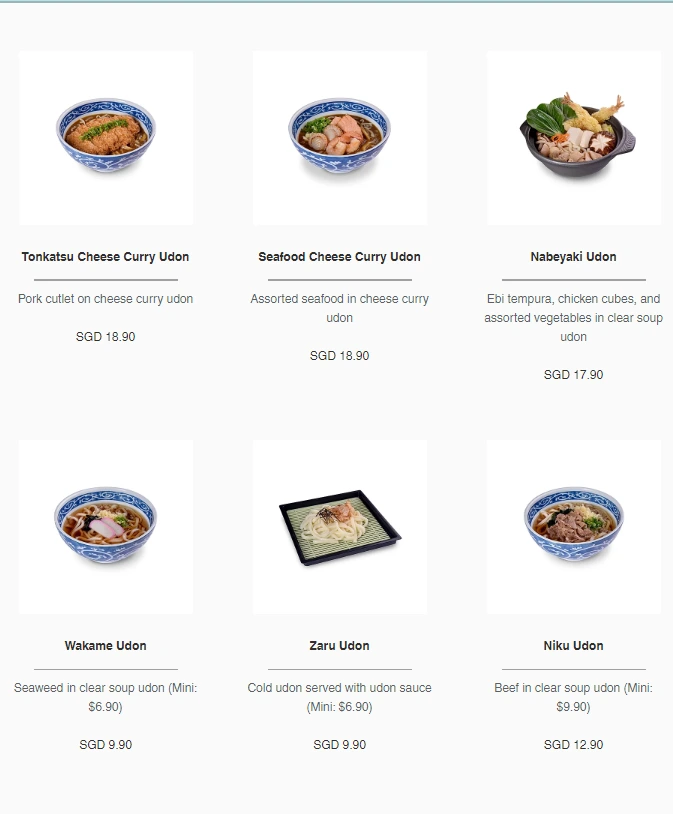 Udon Menu Yayoi