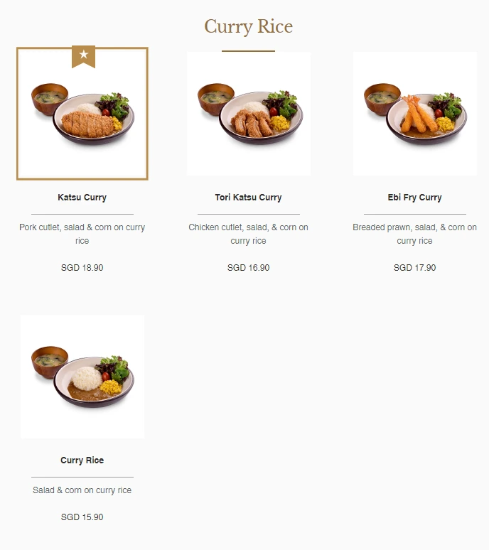 Yayoi curry rice menu