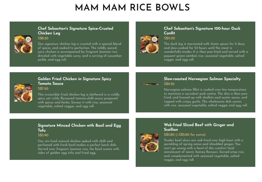 Mam Mam Rice bowls Menu