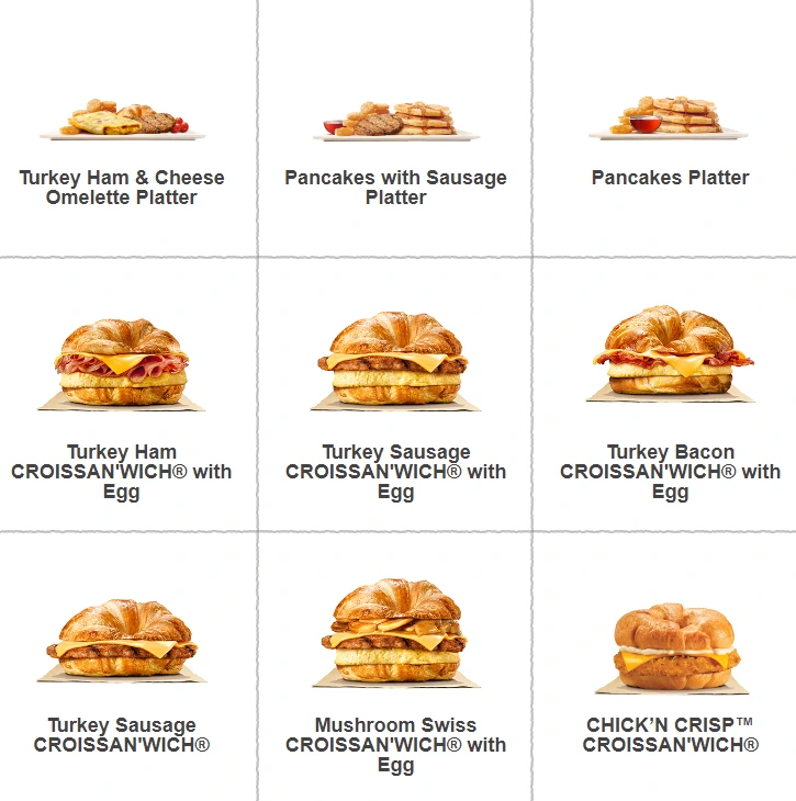 Burger king breakfast menu