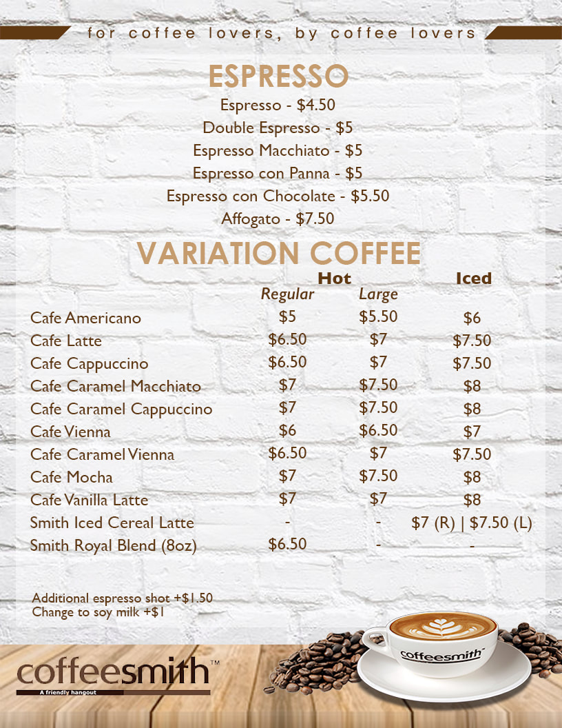 Coffeesmith coffee Menu