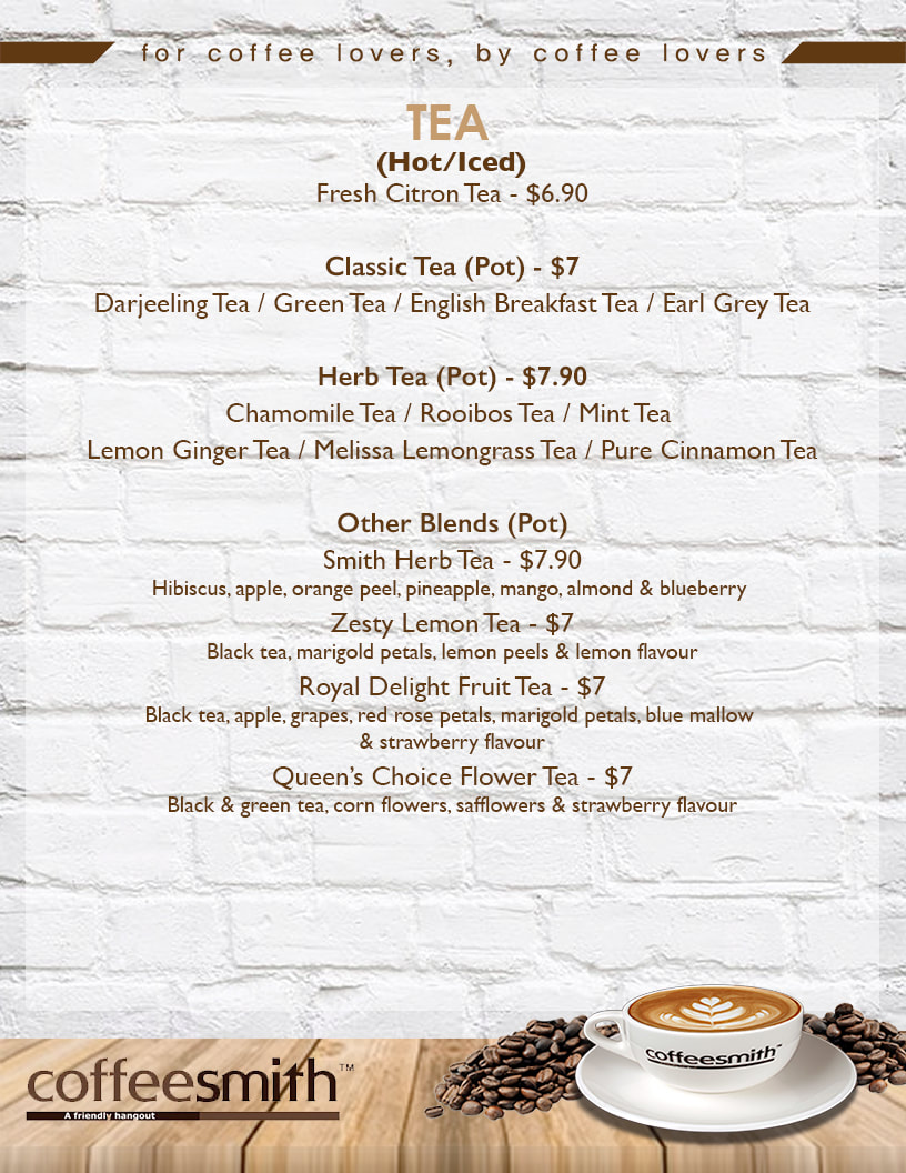 Coffeesmith tea menu