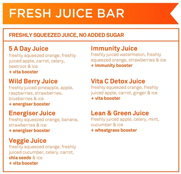 Boost Juice Bar Fresh Juice Menu
