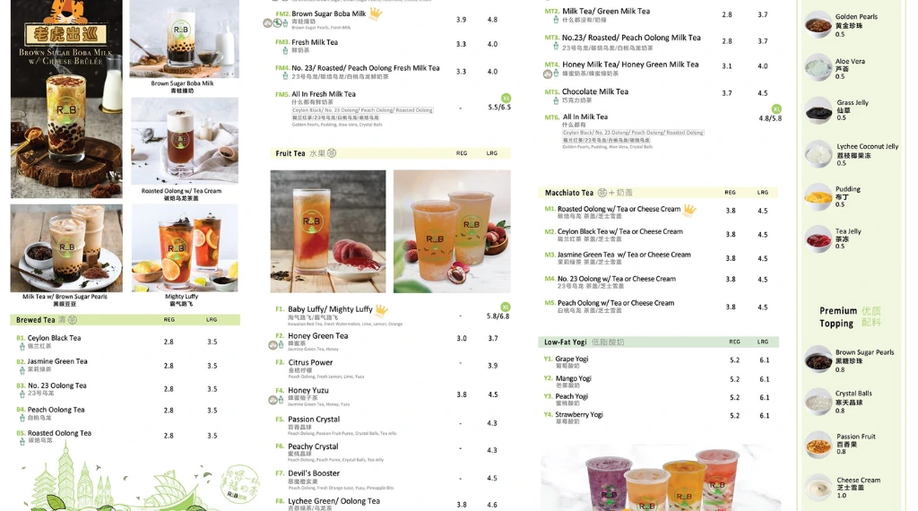 R&B Tea Singapore Menu Prices Updated 2024