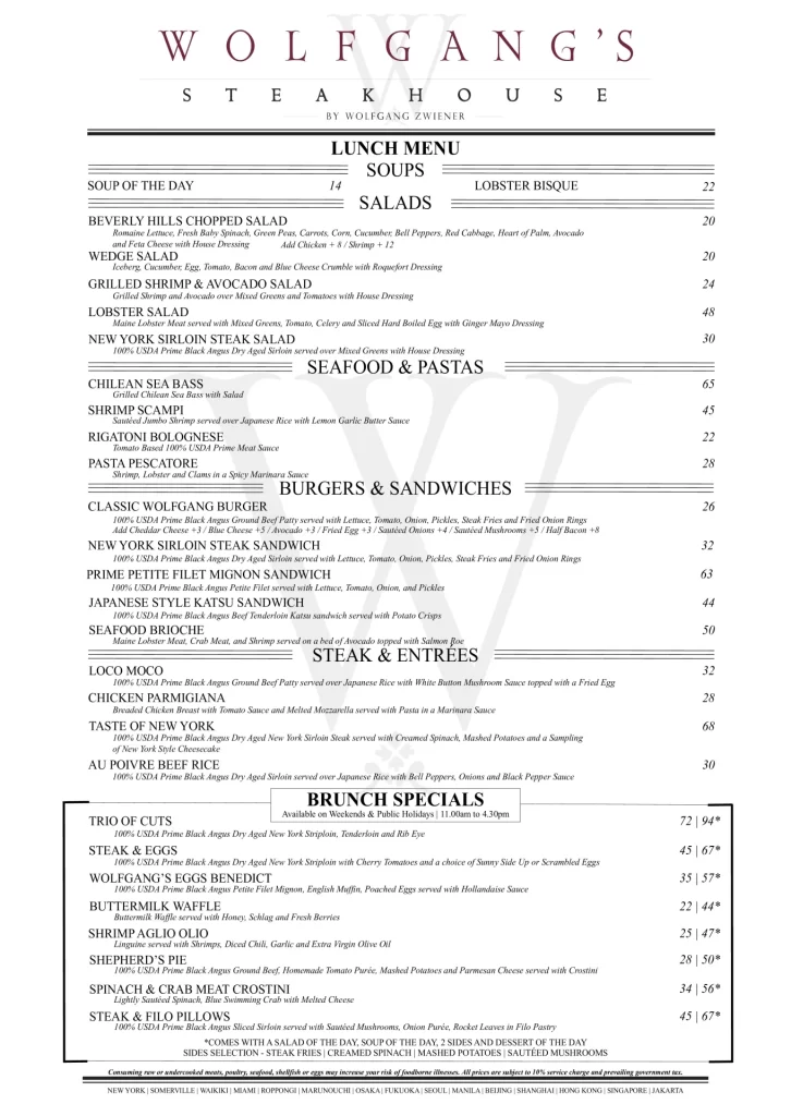 wolfgang steakhouse Lunch menu