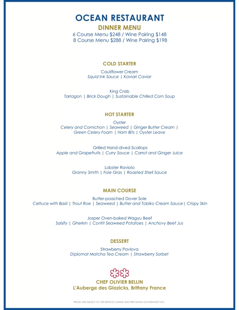 OCEAN DINNER MENU