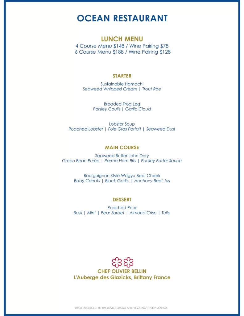 OCEAN RESTAURANT LUNCH MENU