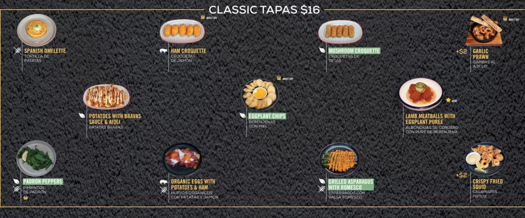 tapas club menu classic tapas