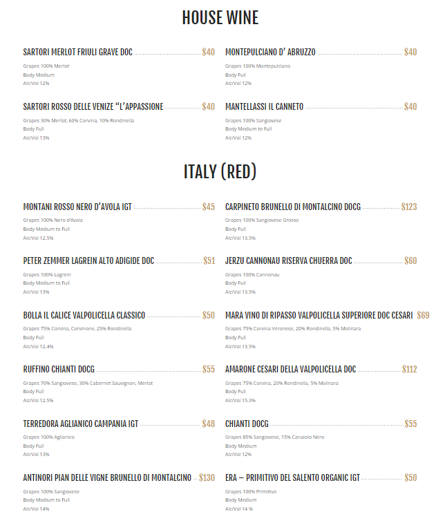 Al Forno Red Wine Prices