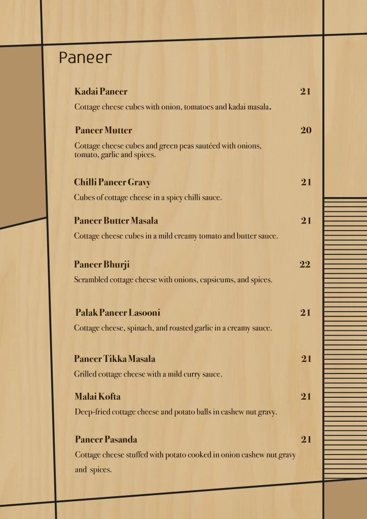 Nalan Paneer menu