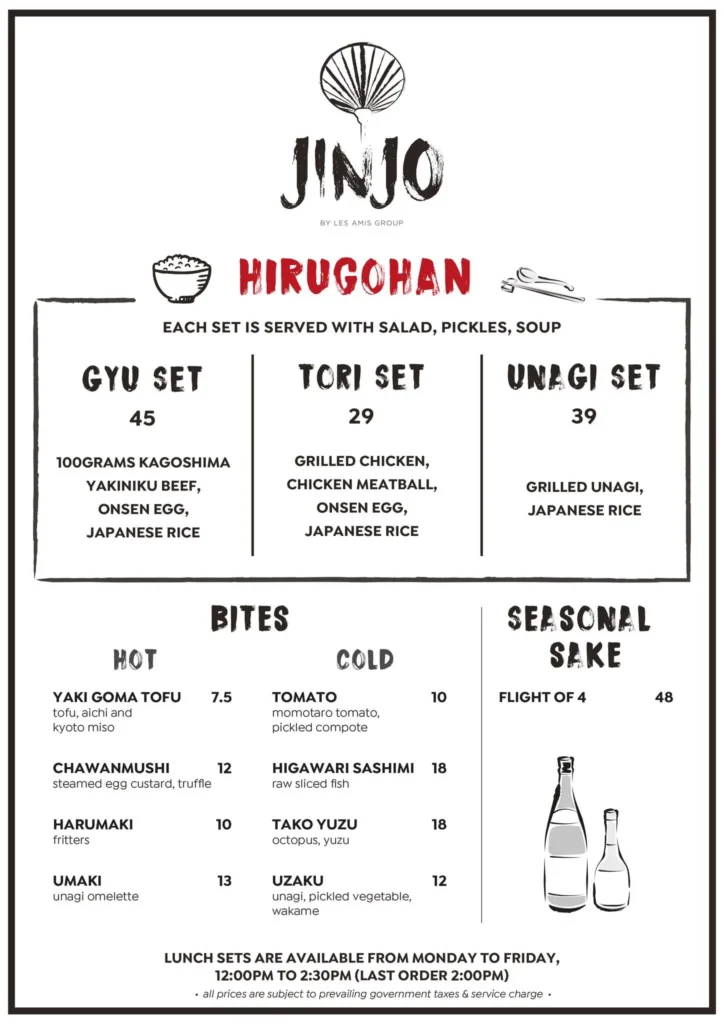 Jinjo Lunch menu