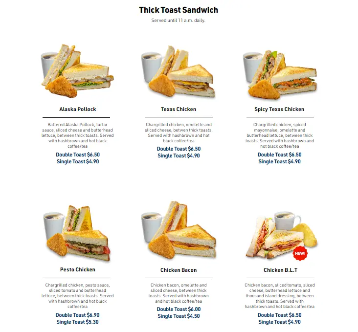 LJS Thick Toast Sandwiches Prices