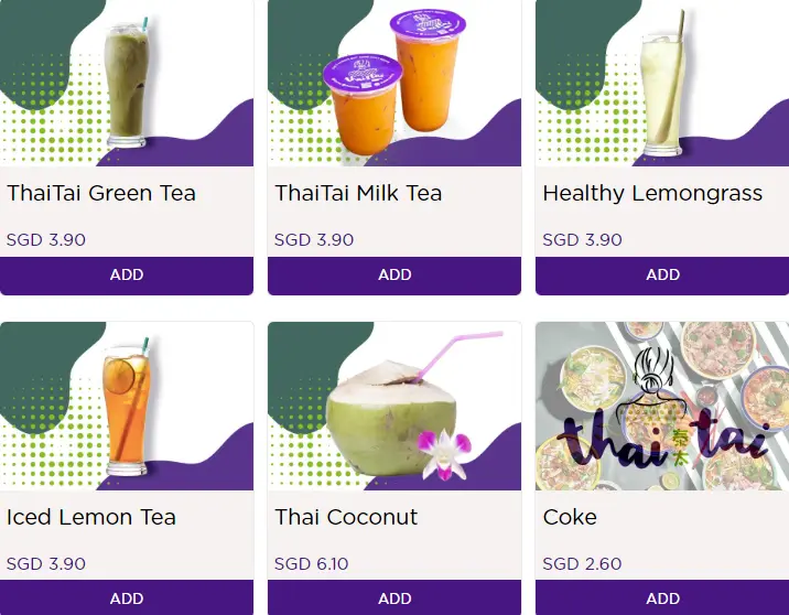 Thai Tai drinks list